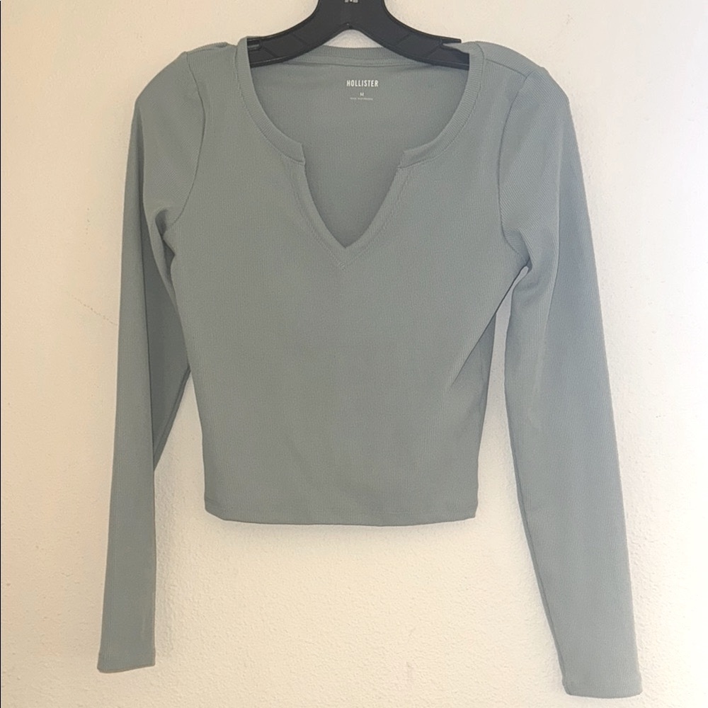 Hollister Women's Long Sleeve Top Sage Green Size M